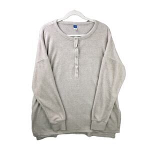 Old Navy Mushroom Brown Long Sleeve Oversized Boyfriend Henley Womens Size Large